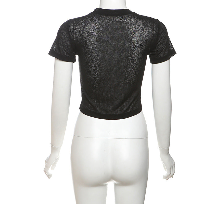 I ❤️ NY TITI" Sheer Crop Top | Edgy Graphic Tee for Bold Fall Style