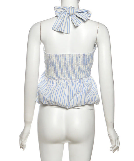 Coastal Chic Striped Smocked Halter Top - Vacation & Resort Ready