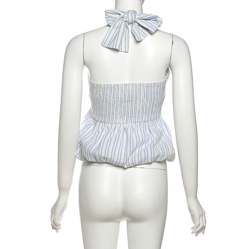 Coastal Chic Striped Smocked Halter Top - Vacation & Resort Ready