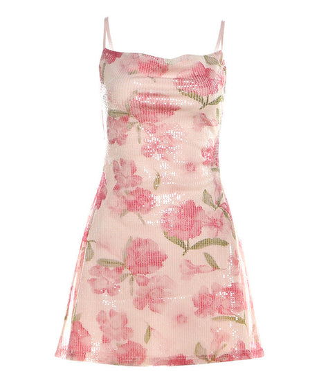 Radiant Pink Floral Sparkle Mini Dress – Your Go-To for Date Nights & Festive Events