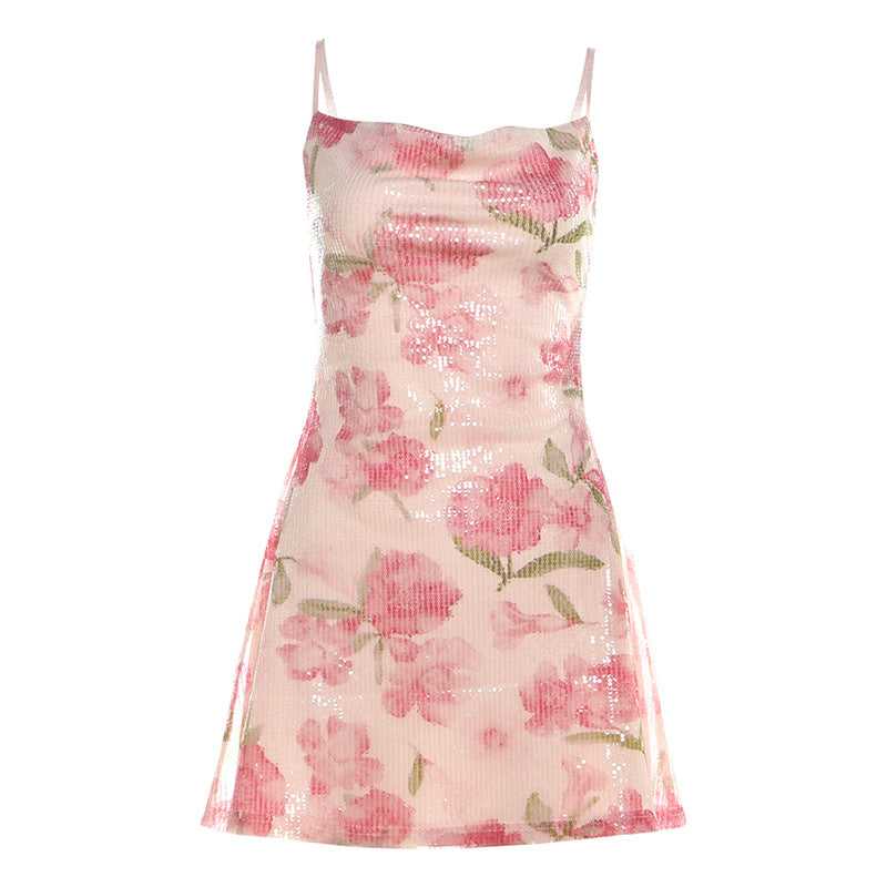 Radiant Pink Floral Sparkle Mini Dress – Your Go-To for Date Nights & Festive Events