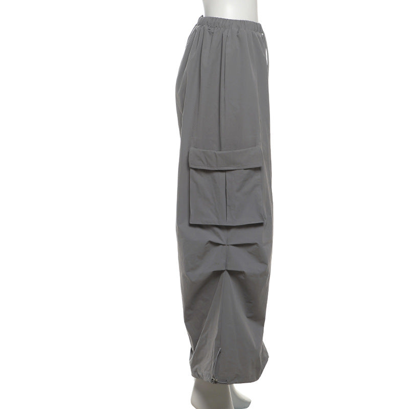 Women's Chic Fall Wide Leg Cargo Pants - Effortless Drawstring Streetwear Style