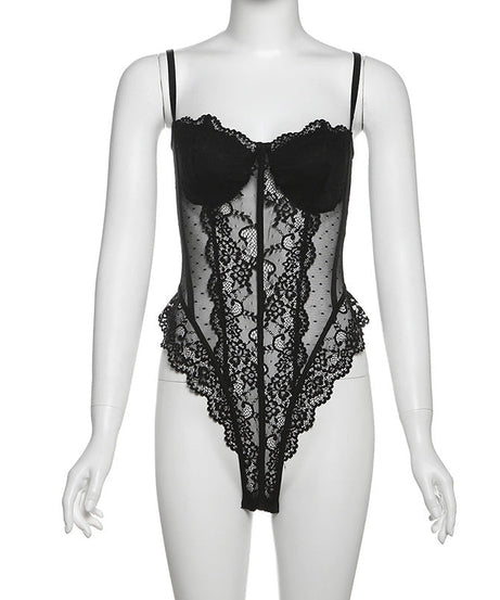 Sultry Black Polka Dot Lace Bodysuit - Fall & Holiday Glamour Essential