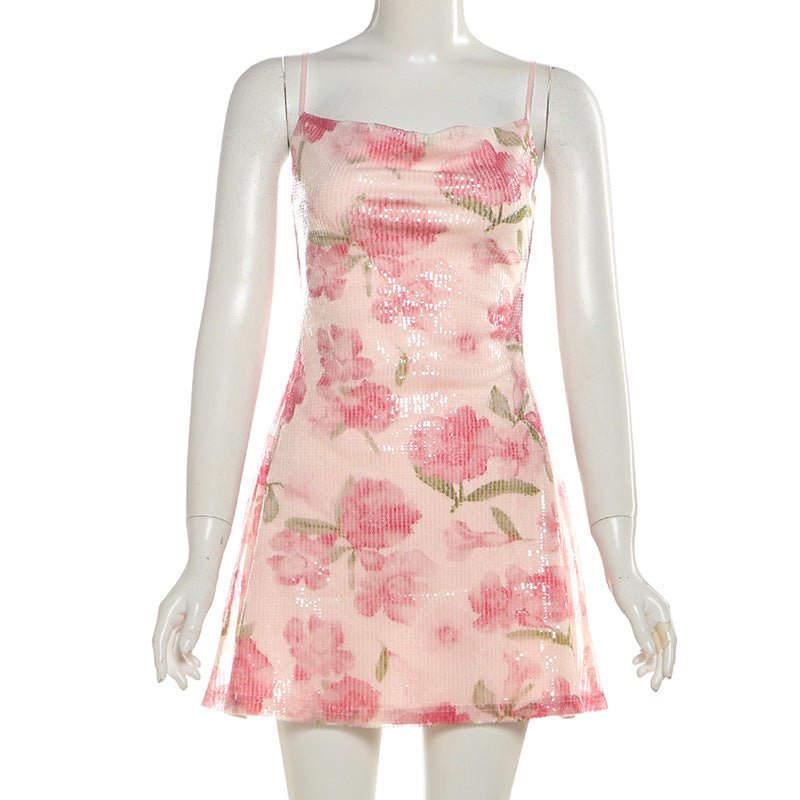 Radiant Pink Floral Sparkle Mini Dress – Your Go-To for Date Nights & Festive Events