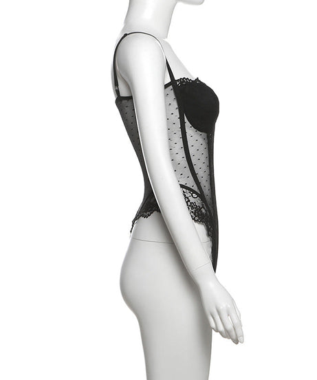 Sultry Black Polka Dot Lace Bodysuit - Fall & Holiday Glamour Essential