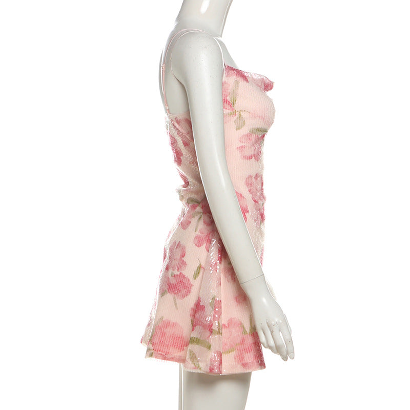 Radiant Pink Floral Sparkle Mini Dress – Your Go-To for Date Nights & Festive Events
