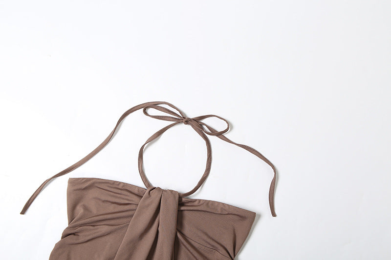 Sultry Halter Ruched Studded Mini Dress - Your Fall Night Out Essential