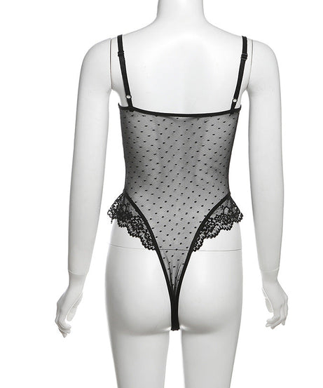 Sultry Black Polka Dot Lace Bodysuit - Fall & Holiday Glamour Essential