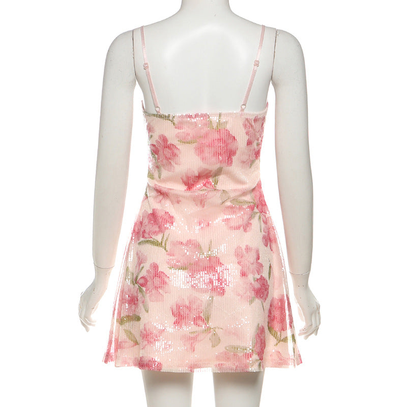 Radiant Pink Floral Sparkle Mini Dress – Your Go-To for Date Nights & Festive Events
