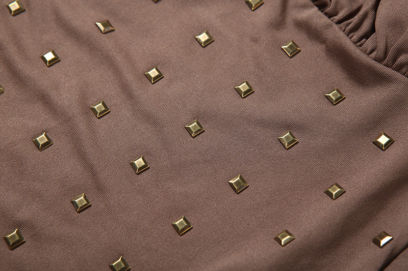 Sultry Halter Ruched Studded Mini Dress - Your Fall Night Out Essential