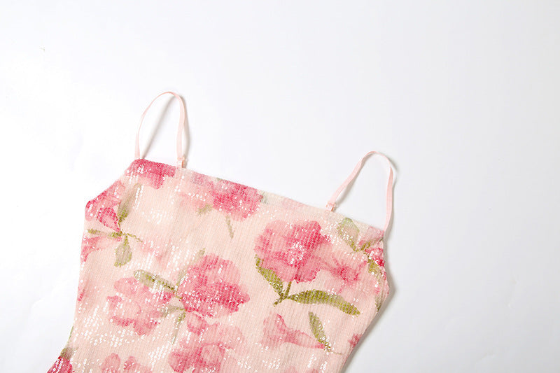 Radiant Pink Floral Sparkle Mini Dress – Your Go-To for Date Nights & Festive Events