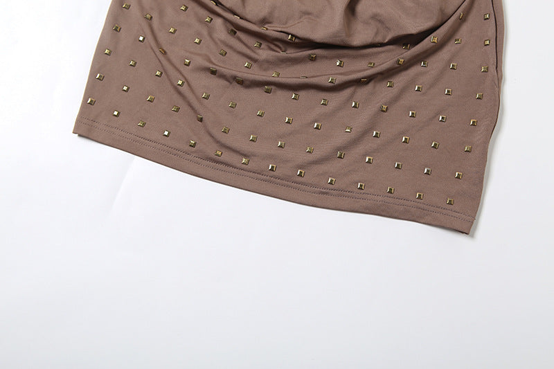 Sultry Halter Ruched Studded Mini Dress - Your Fall Night Out Essential