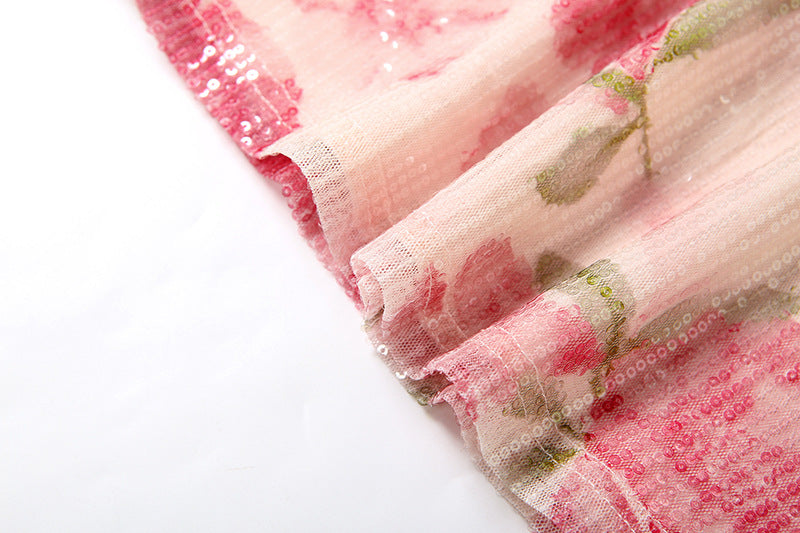 Radiant Pink Floral Sparkle Mini Dress – Your Go-To for Date Nights & Festive Events