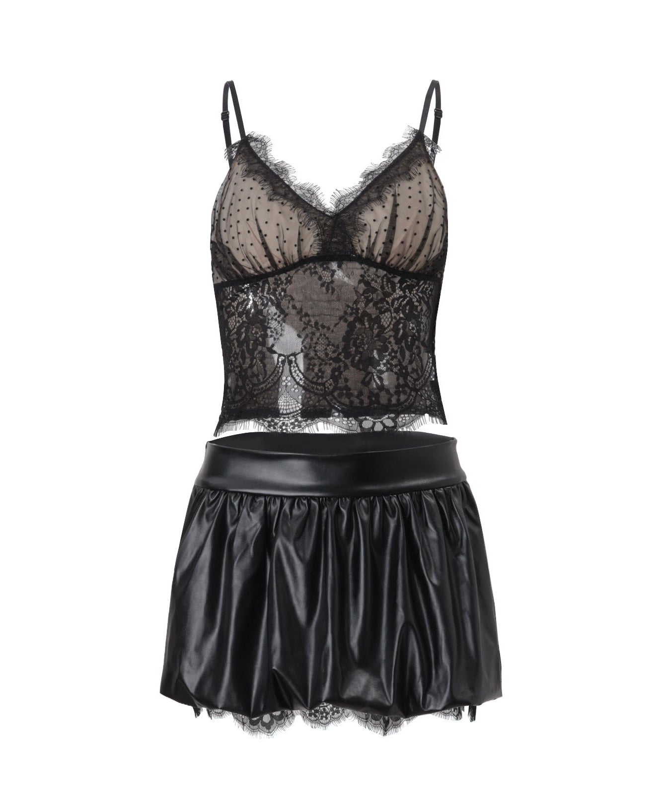 Fall's Must-Have: Elegant Black Polka Dot & Lace Cami Top – Layering Essential & Date Night Chic