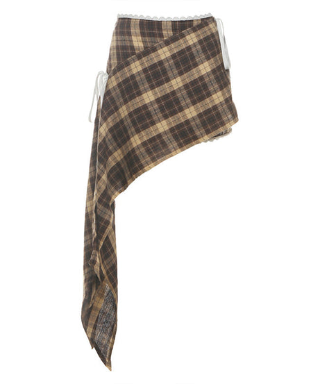 Effortless Fall Style: Chic Plaid Asymmetrical Mini Skirt with Lace Trim & Side Ties