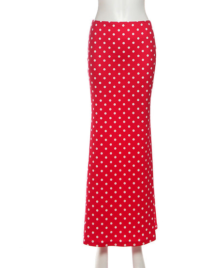 Chic Red Polka Dot Maxi Skirt | Figure-Flattering Fall & Holiday Style