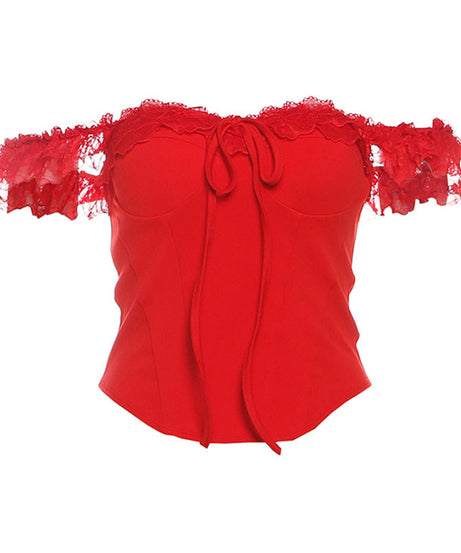 Red Hot Chic! Off-Shoulder Lace Corset Top – Your Fall & Holiday Party Essential