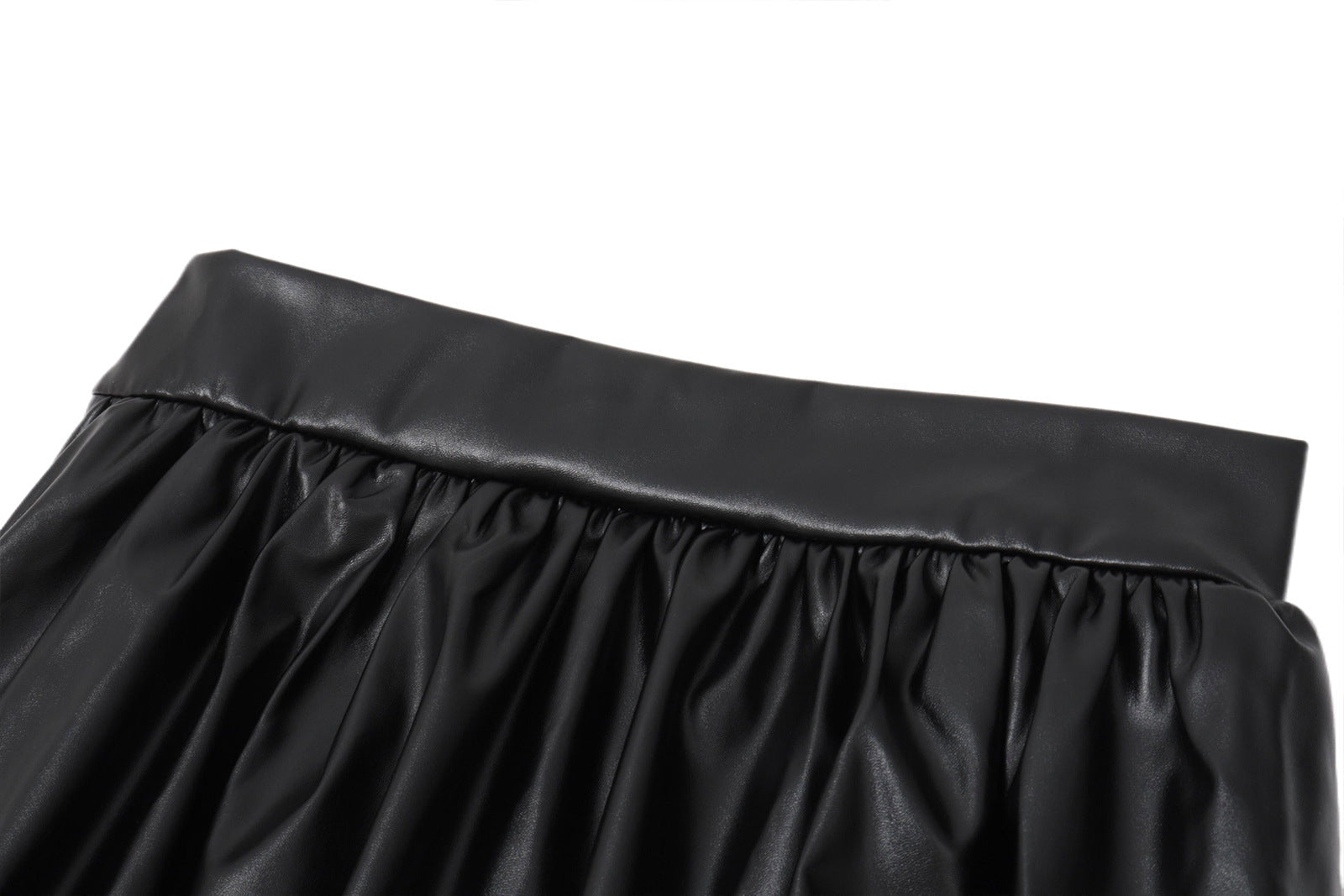 Sultry Black Faux Leather Bubble Mini Skirt with Lace Trim – Fall & Halloween Party Ready