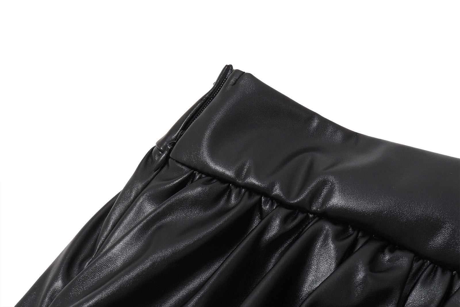 Sultry Black Faux Leather Bubble Mini Skirt with Lace Trim – Fall & Halloween Party Ready