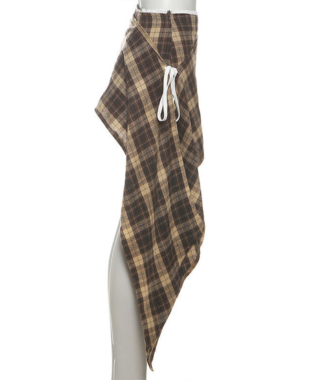 Effortless Fall Style: Chic Plaid Asymmetrical Mini Skirt with Lace Trim & Side Ties
