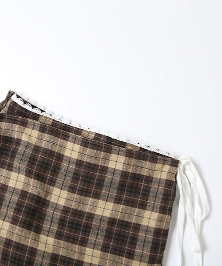 Effortless Fall Style: Chic Plaid Asymmetrical Mini Skirt with Lace Trim & Side Ties