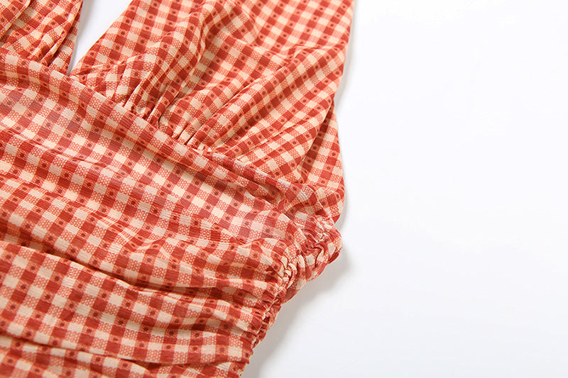 Vintage Charm Red Gingham Ruched Halter Top - Flattering Fall Style & Vacation Ready