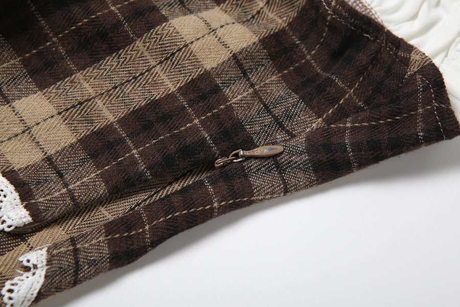 Autumn Plaid Lace-Up Corset Cami Top | Chic Ruffled Bustier for Fall