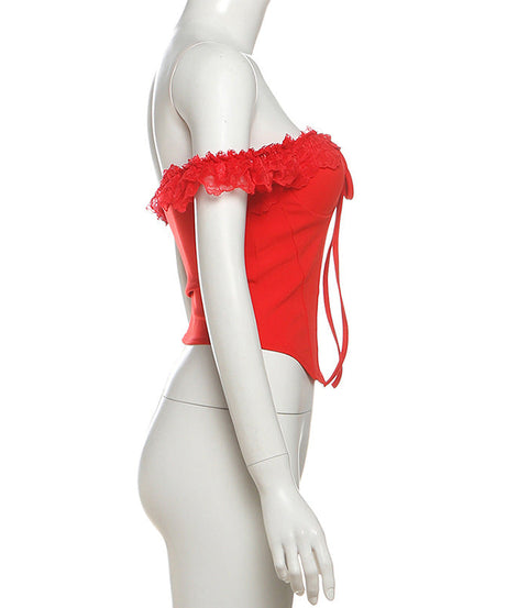 Red Hot Chic! Off-Shoulder Lace Corset Top – Your Fall & Holiday Party Essential