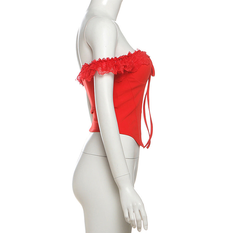 Red Hot Chic! Off-Shoulder Lace Corset Top – Your Fall & Holiday Party Essential