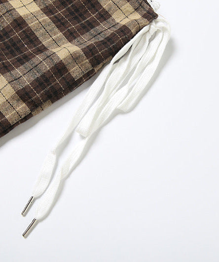 Effortless Fall Style: Chic Plaid Asymmetrical Mini Skirt with Lace Trim & Side Ties