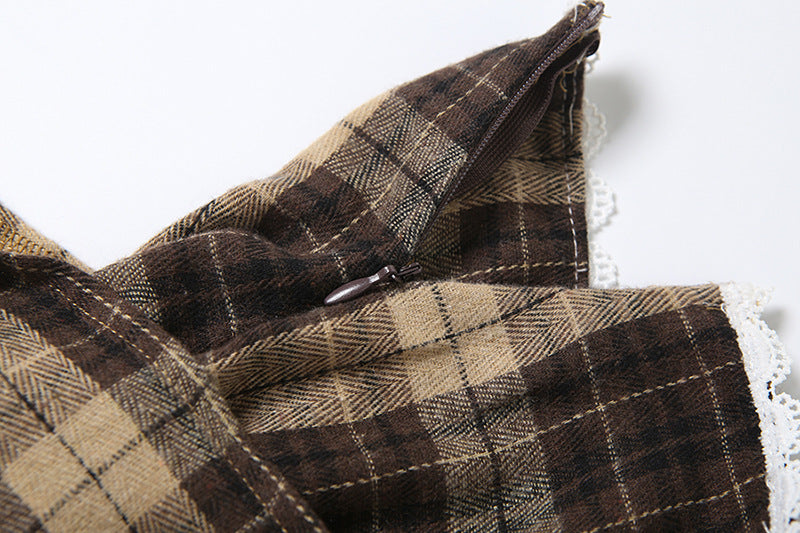 Effortless Fall Style: Chic Plaid Asymmetrical Mini Skirt with Lace Trim & Side Ties