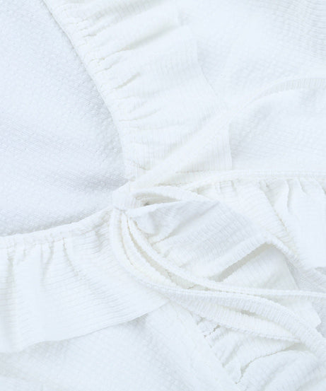 Autumn Delight: Romantic Ruffle Tie-Front Cropped Top | V-Neck Long Flared Sleeve Blouse