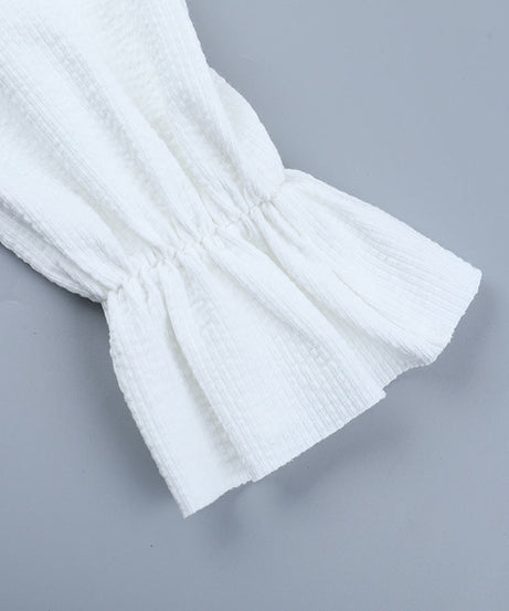 Autumn Delight: Romantic Ruffle Tie-Front Cropped Top | V-Neck Long Flared Sleeve Blouse