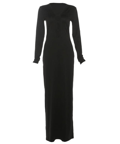 Effortless Chic Black Long Sleeve Henley Maxi Dress - Your Fall & Holiday Essential