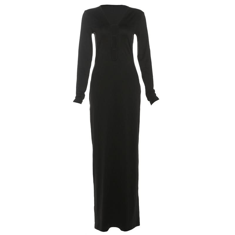 Effortless Chic Black Long Sleeve Henley Maxi Dress - Your Fall & Holiday Essential