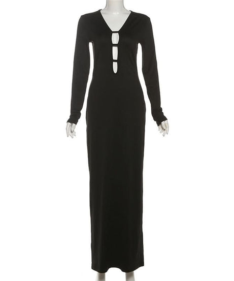 Effortless Chic Black Long Sleeve Henley Maxi Dress - Your Fall & Holiday Essential