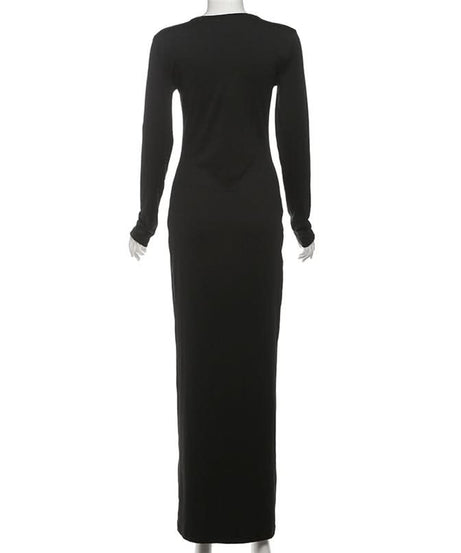 Effortless Chic Black Long Sleeve Henley Maxi Dress - Your Fall & Holiday Essential