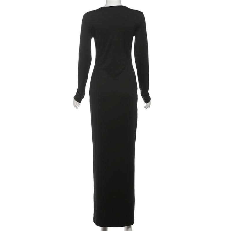 Effortless Chic Black Long Sleeve Henley Maxi Dress - Your Fall & Holiday Essential