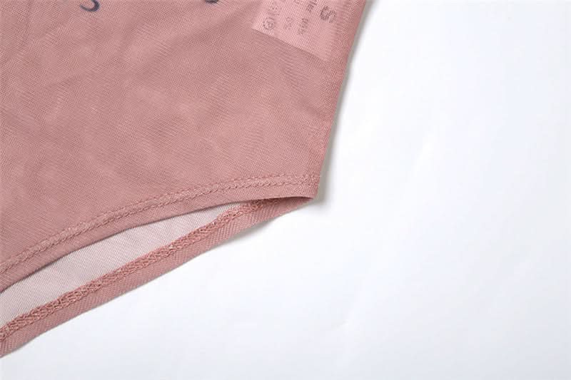 Numeric Abstract Sheer Mesh Bodysuit - Edgy Long Sleeve Top for Fall & Halloween