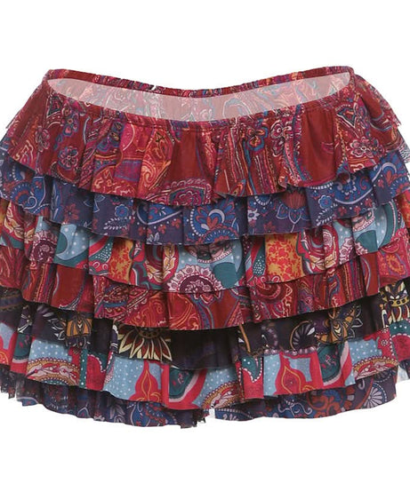 Vibrant Boho Ruffle Mini Skirt - Paisley Tiered for Fall & Getaways