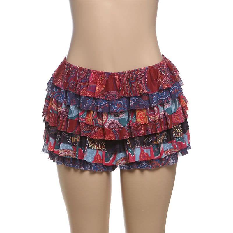 Vibrant Boho Ruffle Mini Skirt - Paisley Tiered for Fall & Getaways