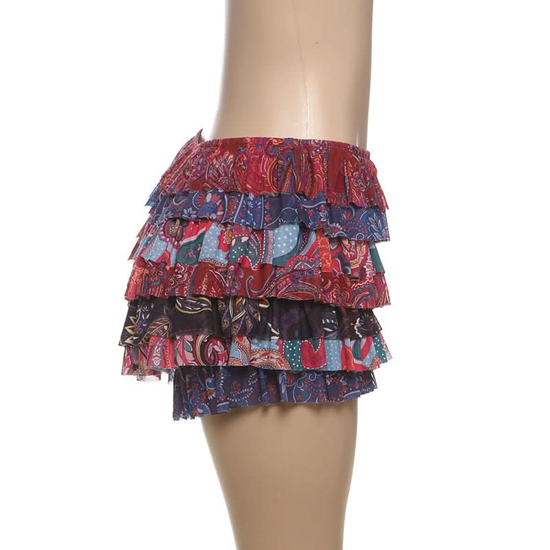 Vibrant Boho Ruffle Mini Skirt - Paisley Tiered for Fall & Getaways