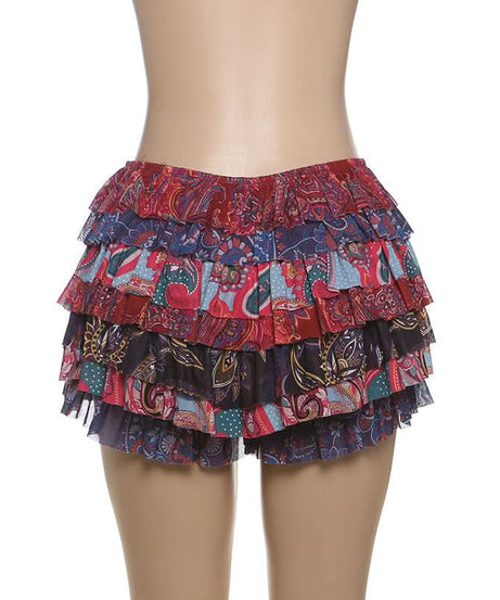 Vibrant Boho Ruffle Mini Skirt - Paisley Tiered for Fall & Getaways