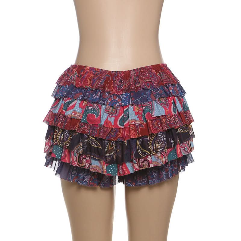 Vibrant Boho Ruffle Mini Skirt - Paisley Tiered for Fall & Getaways