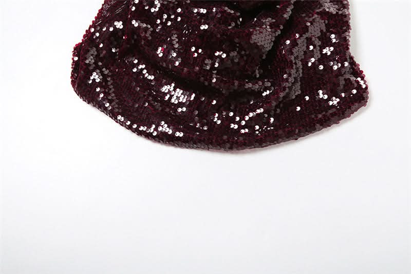 Dazzling Burgundy Sequin Halter Top | Glam Cowl Neck for Holiday & NYE Parties