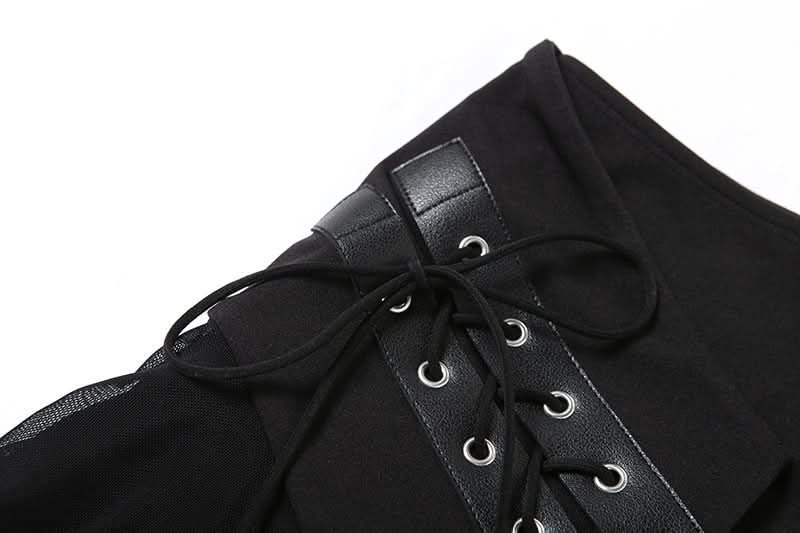 Edgy Asymmetrical Mesh Ruffle Mini Skirt with Buckles - Your Ultimate Fall & Halloween Statement