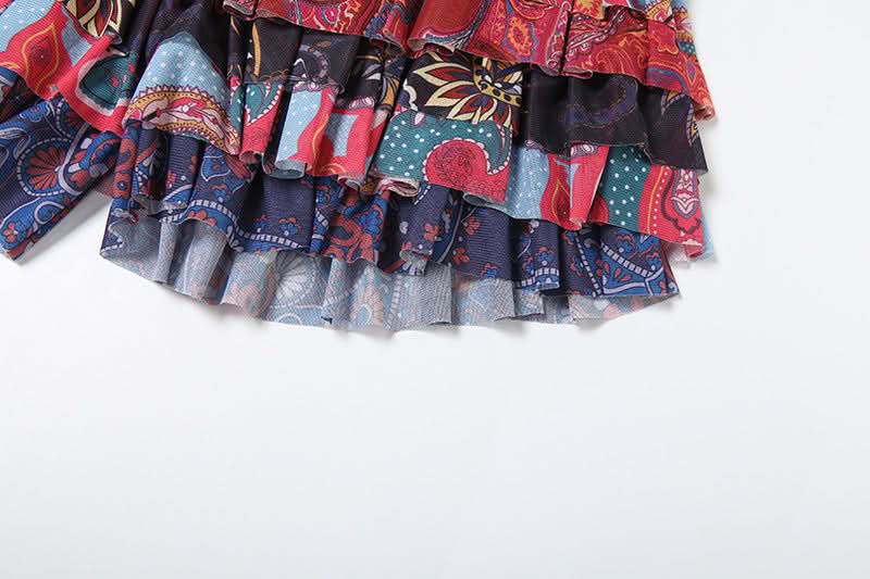 Vibrant Boho Ruffle Mini Skirt - Paisley Tiered for Fall & Getaways