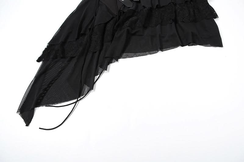 Edgy Asymmetrical Mesh Ruffle Mini Skirt with Buckles - Your Ultimate Fall & Halloween Statement