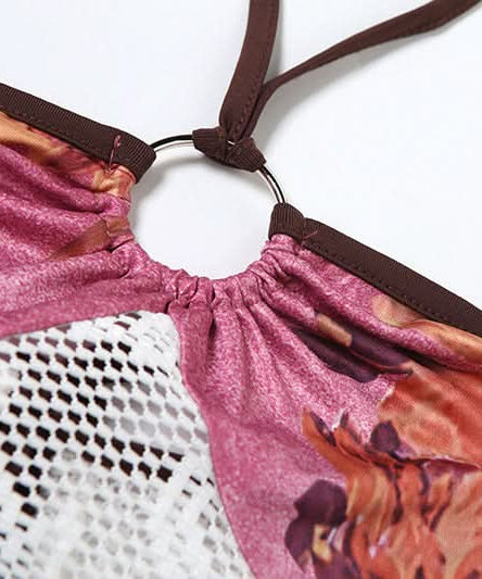 Autumn Bloom Halter Top: O-Ring Ruched Bust & Delicate Lace for Fall Nights