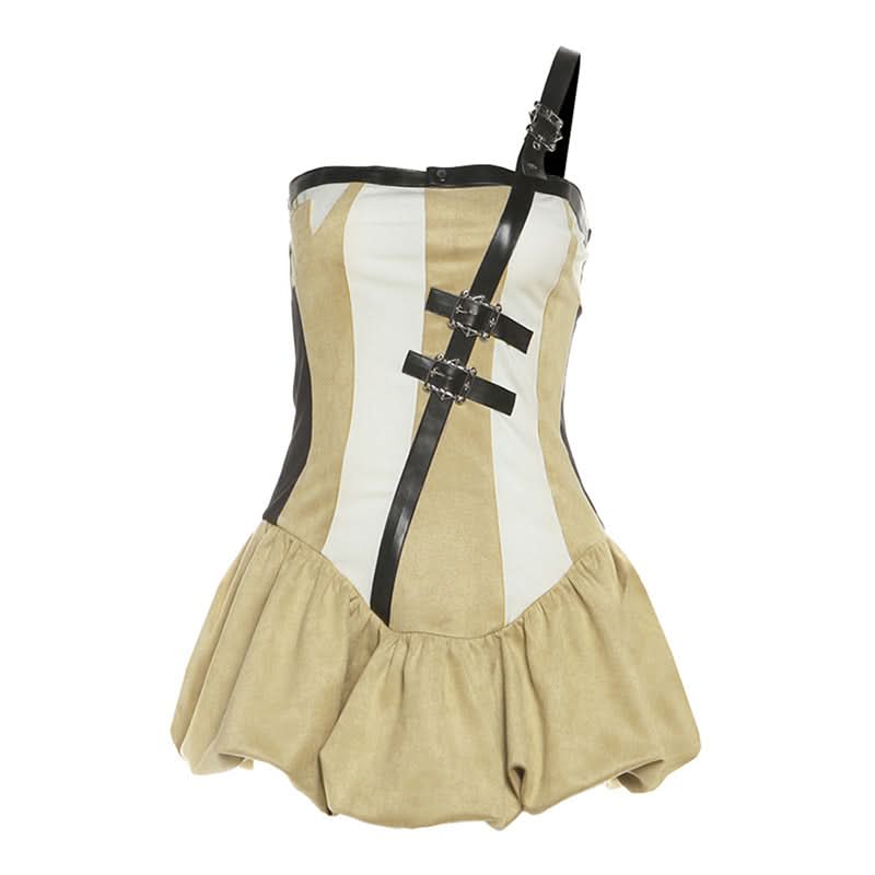 Gothic Chic Buckle Corset Mini Dress - Edgy Fall & Halloween Party Statement